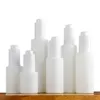 Platta axelvita glasflaskor med presspipett dropper för eteriska oljor serum parfym kosmetisk vätska 20 ml 30 ml 50 ml 80 ml 100 ml HDTQ