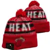 Miami''Heat''Beanies Boston Bobble Hats Baseball Hockey Ball Caps 2023-24 Chapeau de seau de créateur de mode Chunky Knit Faux Pom Beanie Chapeau de Noël Sport Knit Hats a0