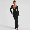 Casual Dresses Giyu Sexy Knitted Dress Women Autumn Hollow Out Maxi Long Sleeve Backless Bodycon Bandage Club Party Vestidos