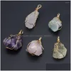 Charms Charms Natural Stone Crystal Pendant Irregar Shaped Winding Gold Wire For Jewelry Making Diy Bracelet Necklaces Accessories Dro Dht8A