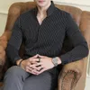남자의 캐주얼 셔츠 섹시 v- 넥 가을 롱 슬리브 스트라이프 셔츠 슬림 비즈니스 연회 드레스 m-4xl