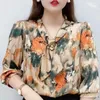 Blouses pour femmes Femmes Printemps Été Style Chemises en mousseline de soie Lady Casual Demi-manches Col Noeud Papillon Imprimé Tops