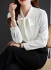 Женские блузки Рубашки Плиссированные женские рубашки с длинным рукавом с галстуком-бабочкой на шее жемчужные пуговицы против морщин офисные женские элегантные блузки женская модная одежда 231121