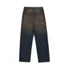 Men's Jeans American Waste Dirt Color Spray Paint Do Old Dirty Slacks Fashion Straight Tube Wide Leg Floor Pants