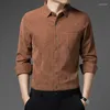 Men's Casual Shirts Male Formal Dress Wear Shirt Vintage Blue Brown Button Long Sleeve Warm Winter Oversize Man Thick Polo Collar Classic