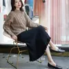 Skirts Women Knitted Pleated Skirt 2023 Autumn Winter Warm A Line High Waist Midi Long Female Elegant R293