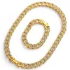 Oorbellen Ketting Hip Hop Mannen Goud Kleur Kettingen Braclete Combo Uitgezet Cubaanse Jewerly Crystal Miami Chain For305L