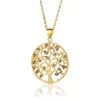 Pendentif Colliers Arbre de vie Exquis Plaque d'or 18 carats Gothique Femmes Bijoux Élégant Cuivre Incrustation Zircon Collier 2023 Tendance