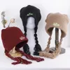 Beanieskull Caps Kadınlar Kış Şapkası Dreadlocks şapka kulak kanatları ile düz kapaklar hip hop şapkaları işlemeli harf kapağı pamuk el dokuma şapka 231121