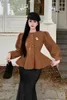 Vestes pour femmes Style coréen Sweet Girl Manteau de laine d'agneau à volants Automne / Hiver Col rond Veste à manches à bulles Mode Vêtements féminins