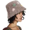 Berets Womens Colorful Star Mönster Bucket Hat Winter Plush Fisherman DXAA