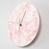 Horloge murale ronde en marbre rose naturel, silencieuse, sans tic-tac, décoration de salon, Art nordique, horloge murale minimaliste, montre murale silencieuse 2314b