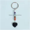 Keychains & Lanyards Natural Stone Keychain 7 Colors Chakra Beads Heart Shape Key Holder Mineral Ring Jewelry Bk Drop Delivery Fashion Dh8Fd