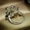 Klaster Pierścionki luksusowo lśniące trzy kwiaty motyli okrągły pełny diamentowy pierścień pary dla kobiet Bow cyrkon rocznicowy biżuteria
