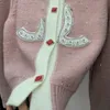 Cardigan tricoté à manches longues pour femmes, col rond, logo brodé, strass, paillette lurex, brillant, bouffant, SML