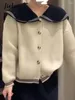 Damskie dzianiny kołnierz żeglarz szczupły słodki swetra zimowy styl preppy luźne zaklęcie kolor mody SWEAT SWEAT Single Bedeed