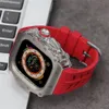 AP Mod Kit Premium Capa de liga de titânio para Apple Watch Series 9 8 7 6 5 4 SE Ultra Fluororubber Band 44mm 45mm 49mm