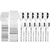 Dijksets sets DRMFIY 24 -stks Wit Silver Flatware Set mes Vork Lepel Roestvrijstalen bestek Marmeren handgreep