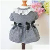 Dog Apparel Dress Eye-Catching Pet Lace Neckline Pretty Bowknot Plaid Cat Princess Supplies Drop Delivery Home Garden Dhkp3