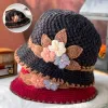 여자 버킷 모자 따뜻한 양모 케이블 니트 겨울 어부 모자 캐주얼 접이식 파나마 모자 한국 니트 모자 야외 일요일 모자