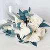 Fleurs de mariage paon bleu Champagne Rose gouttes mariée Bouquet robe voyage pographie accessoires fournitures fleur