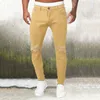 Jeans pour hommes Sports décontractés Couleur unie Classique Haute Stretch Trou serré Petite jambe Moderne Slim Fit