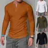 Hommes chandails mode hommes t-shirt coton à manches longues Fitness col rond couleur unie bouton décontracté basique T-shirts hommes