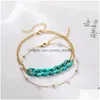 Fußkettchen Fußkettchen 2 Teile/satz Boho Geometrische Acryl Kette Chunky Für Frauen Vintage Mtilayer Imitation Perle Perlen Knöchel Armbänder Schmuck Dhj8U