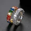 Anello colorato Tianmi Anello zircone nuovo anello hip-hop con diamante arcobaleno Anello denari con set di anelli Hiphop