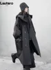 Dames Trench Coat's LAUTARO Spring herfst Lange Oversized Black Coat With Hood Dark Academia Esthetic Luxury Designer Deskleding For Women 230421