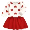 Kläder sätter barnkläder flickors höst- och vinterkjol set långärmad söt kärlek topp fast färg kort två bitar