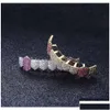 Grillz, Griglie dentali Grillz Griglie dentali 18K Oro Denti Bretelle Punk Hip Hop Mticolor Diamante Personalizzato Fondo Bocca Fang Dente Cap Va D Dhnoi