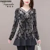 Blouses Femmes L-5XL 2023 Automne Automne Femmes Élégant Bureau Lady Vintage Lâche Peplum Tops Fleur Floral Impression Longue Tunique Chemises De Base