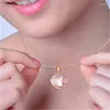 Pendant Necklaces Cute Little Fish Necklace CZ Crystal Pink Opal Chokers Rose Gold Color For Women Girls Ross Quartz Gift
