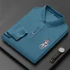 Herren Polos Mode Stickerei Langarm POLO Shirt Einfarbig Revers Business Casual 230421