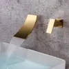 Goud Zwart Gescheiden Badkamer Wastafel Kraan Wandmontage Waterval Stijl Koud Wastafel Water Mixer Chroom Tap245x