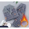 Mannen Nachtkleding Mannelijke Warme Pyjama Koraal Fluwelen Herfst Winter Verdikte Loungewear Set Middelbare Leeftijd Ouderen Vader Flanel Pak