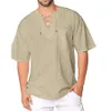 Mens Camisetas Verão Linho Manga Curta Camisetas Com Mangas Curtas Vneck Lace Oversize Mulher Mulheres Homem Masculino Tops Tees Roupas 230421