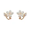 Boucles d'oreilles créoles en cuivre plaqué or 18 carats, Version coréenne de la mode, fleur de perle douce pour femmes, Design exquis, Simple et polyvalent
