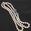 Ожерелья с подвесками, ожерелье из белого натурального пресноводного жемчуга, 8-9 мм, 80 см, длинная цепочка для свитера, модные украшения231118