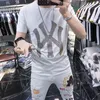 Camisetas de manga corta para hombre, camisetas con diseño de letras de diamante caliente para hombre, camisetas holgadas de algodón versátiles de verano, ropa de moda para hombre guapo