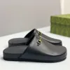 Chinelos de designer homens mules planas sandálias de couro genuíno luxo sapatos casuais meio arrasto metal corrente sapato chinelo com caixa no381