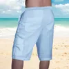 Män shorts sommar män lin ren färg ficka casual man klädlast strand hawaii