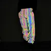 Pantalon homme holographique hommes réfléchissant Rave géométrique coloré Hip Hop pantalon décontracté Jogging pantalons de survêtement vêtements 230422