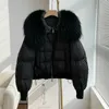 Manteau de luxe en duvet de canard pour femme, parka ample à manches longues avec col en vraie fourrure de raton laveur, hiver européen
