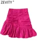 التنانير Zevity Women Fashion Coll Colled Crumples Ruffles Develed Ball Skirt Faldas Mujer Female Zipper Slim Vestidos qen1544 230422
