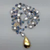 Colliers Yying Blue Kyanites Gris Riz Perle d'eau douce Déclaration Collier Teardrop Brossé Plaqué Or Pendentif 21 231121