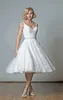 2024 Vintage Długość kolan koronkowa suknia ślubna Linia krótkie suknie ślubne paski na szyję w kształcie serca