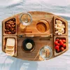 キャンプ家具ポータブル木製ピクニックテーブル屋外折りたたみワイン取り外し可能なフルーツスナックトレイキャリーハンドル