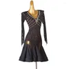 Stage Wear Summer Standard Noir Grandes robes pour femmes Diamant Gaze Art Latin Dance Wear (Spandex) Personnalisation avancée